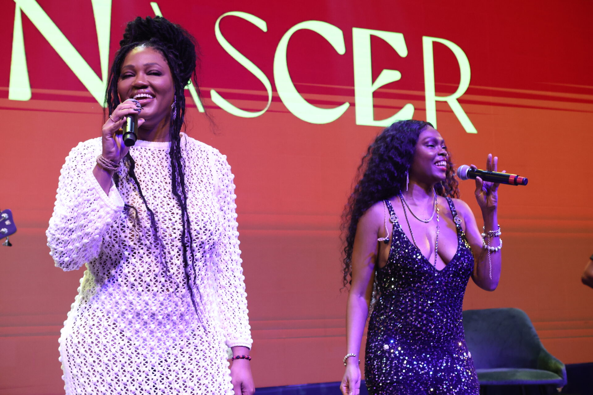 Xênia França e Luedji Luna na coletiva de imprensa de 'Renascer'. Foto: Globo/Divulgação