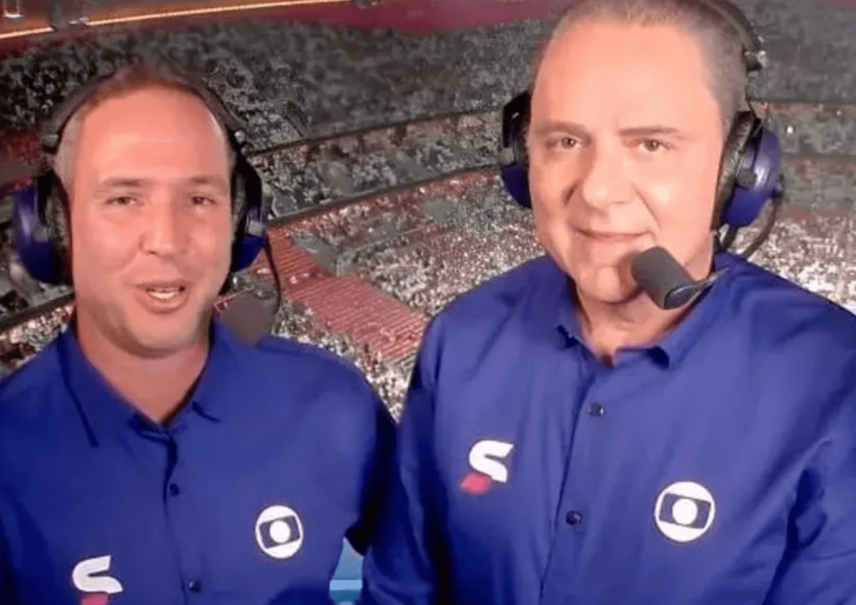 Luís Roberto narra o duelo entre Palmeiras e Fluminense na TV Globo, com análises de Caio Ribeiro e do Maestro Júnior