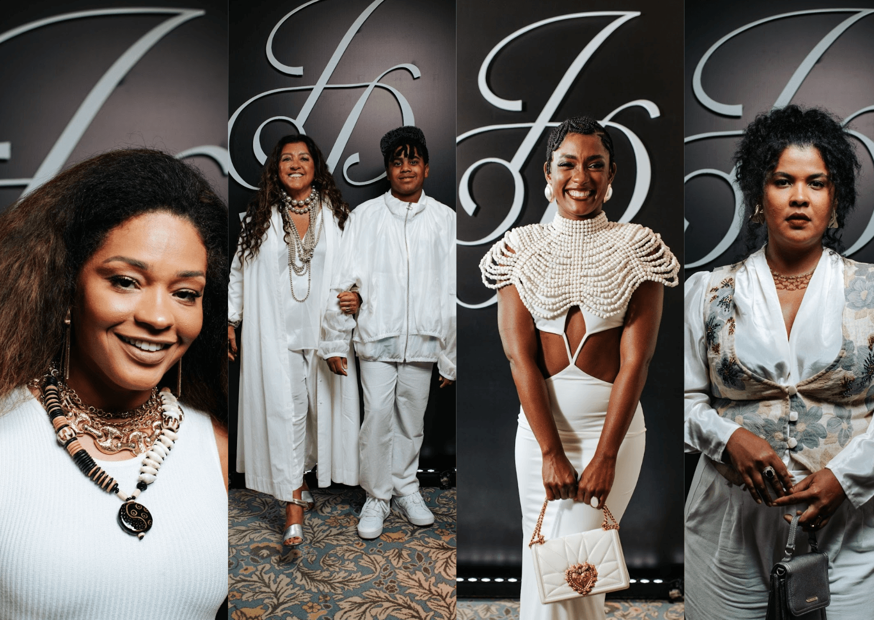 Juliana Alves, Regina Casé e filho, Erika Januza e Vitória Rodrigues no Jantar Preto