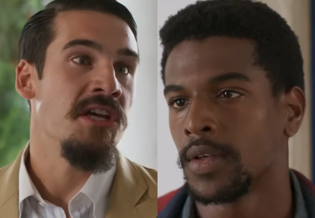 Mirinho (Nicolas Prattes) e Tonho (Ronald Sotto) duelam pelo coração de Alika em A Nobreza do Amor!