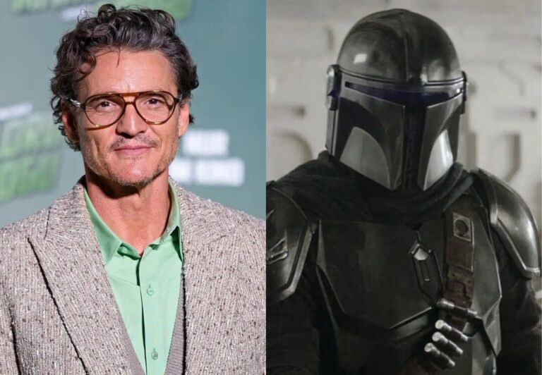 Pedro Pascal como Din Djarin/O Mandaloriano em 'Star Wars: The Mandalorian e Grogu'.
