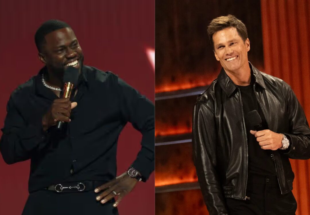 Tom Brady invade o roast de Kevin Hart na Netflix e dá em cima da esposa do astro.