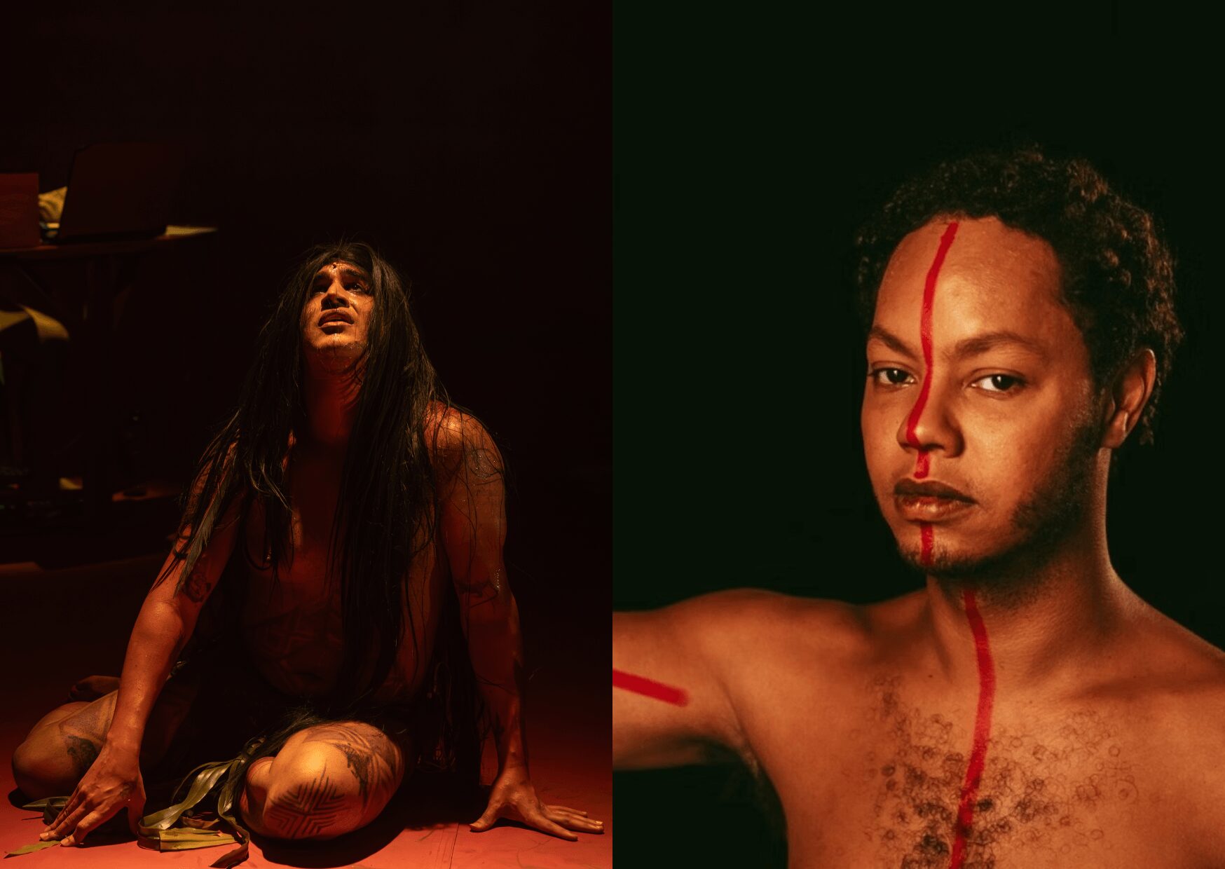Juão Nyn no monólogo “TYBYRA – Uma Tragédia Indígena Brasileira” e Clayton Nascimento no aclamado “MACACOS”