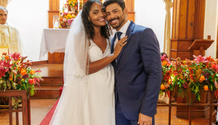 Cauã Reymond e Bárbara Reis gravam casamento de Aline e Caio em 'Terra e Paixão'