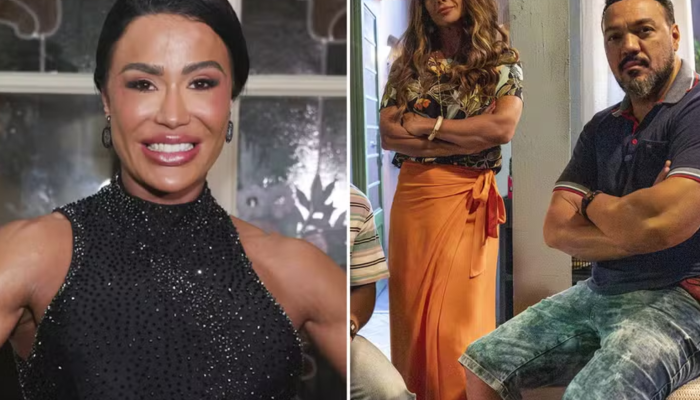 Gracyanne Barbosa, ex-mulher de Belo, torce por beijo entre personagens de Belo e Viviane Araújo (outra ex dele) em 'Três Graças' - Foto: Lucas Ramos/BrazilNews e Gabriel Vaguel/Globo